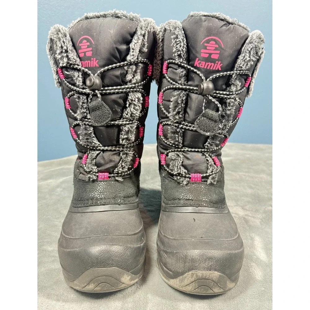 Kamik Star3 Snow Boots Girls 3 Black Pink Faux Fur Waterproof Winter